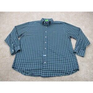 Vineyard Vines Shirt Men Large Green Blue Whale Flannel Preppy Cotton Button Up